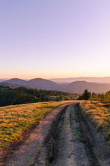 Sunset in the Carpathian Mountains in the autumn season