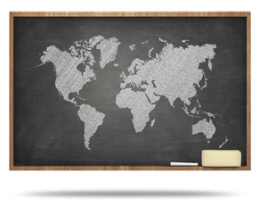 World map on black blackboard