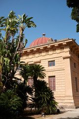 Fototapeta na wymiar Palermo, Italy - September 06, 2018 : View of the Gymansium at Palermo Botanical Gardens