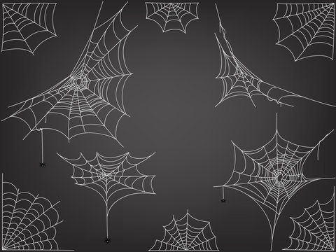 Black spiders and different web vector clipart