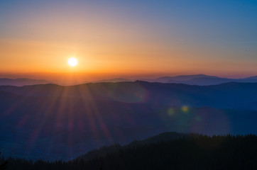 Sunset in the Carpathian Mountains in the autumn season