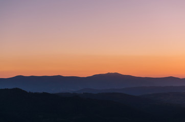 Sunset in the Carpathian Mountains in the autumn season