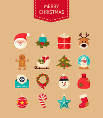 Fototapeta premium Christmas icons set. Holiday objects collection