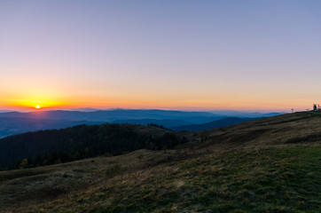 Sunset in the Carpathian Mountains in the autumn season