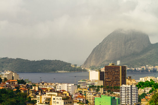 General view of the Catete neighborhood with the Sugarloaf hill in the background in Rio de Janeiro, Brazil