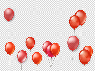 Flying red balloons on transparent background