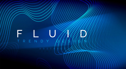 Blue neon particles glowing fluid wave lines, magic energy space light concept, abstract background wallpaper design