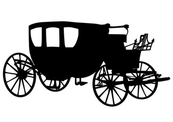 Old carriage with horses on a white background
