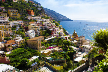 Fototapeta na wymiar Panoramic view of the city and sea on the sunny day.Positano.Italy.