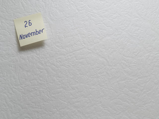 November 26, calendar date sticky note