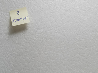 November 8, calendar date sticky note