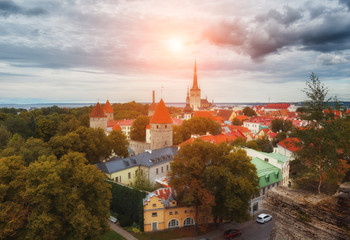 Cityscape of Tallinn, Estonia with Medieval Old Town at the autumn sunny day