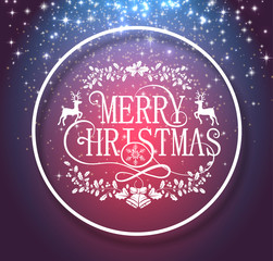 Merry Christmas shiny greeting card with white inscription.