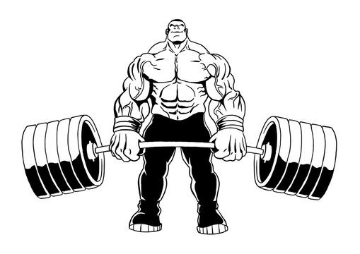 muscular bodybuilder lifts heavy barbell, illustration, cartoon, clipart,  logo Stock Vector | Adobe Stock