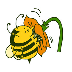 Cute little Bumblebee ink hand drawn sketch vector illustration. Fat bumblebee hanging on to the flower. Bee icon. Print art sketch bees. Bee sign isolated on white background illustration