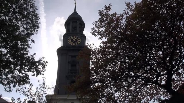 Motion time lapse: St. Michael's Church, Hamburg, Germany, (German: Hauptkirche Sankt Michaelis, colloquially called Michel) is one of Hamburg's five Lutheran main churches  and the most famous church