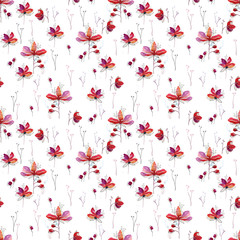 Seamless watercolor pattern drawing flowers red 