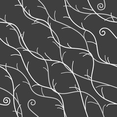 Fototapeta premium Winter seamless pattern with abstract branches on black background in vector. Print for fabric, wallpaper, ceramic tile.