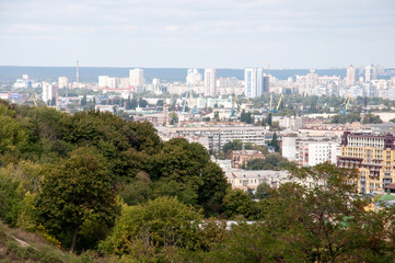 Fototapeta na wymiar Сity of Kiev, Ukraine. General view of the big city, capital, metropolis from the top