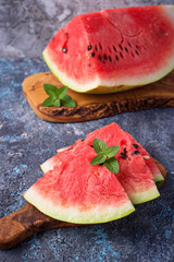 Sliced fresh watermelon and mint