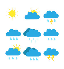 Obraz premium Weather forecast icons color web collection flat vector illustration