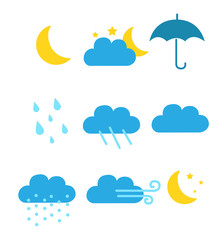 Obraz premium Color weather icons flat vector illustration isolated 