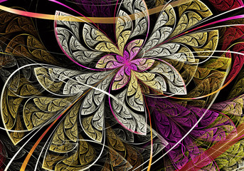 Multicolored symmetrical fractal pattern as flower. Fractal art.