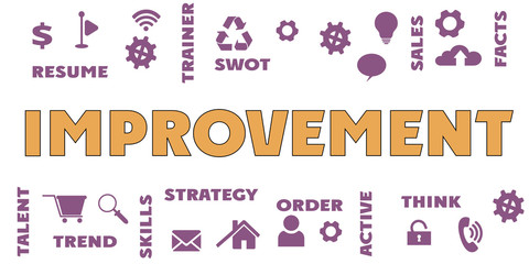 IMPROVEMENT Panoramic Banner with icons and tags, words. Hi tech concept. Modern style