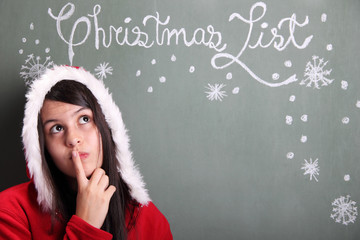 Teenage girl seriously planning her Christmas list