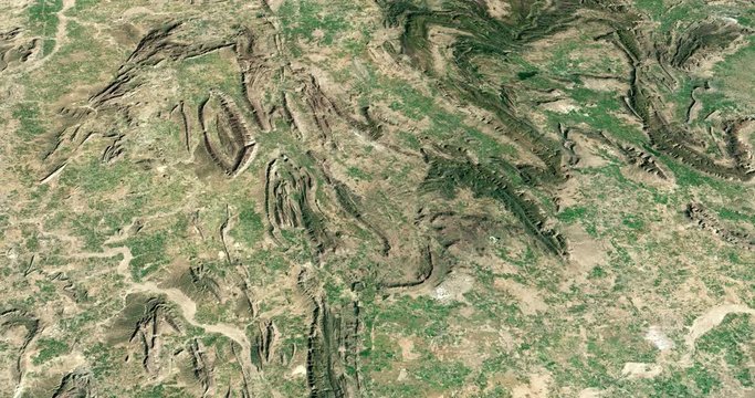 Very high-altitude circular tracking shot of the Aravalli range, India. Reversible, seamless loop. Elements of this image furnished by NASA