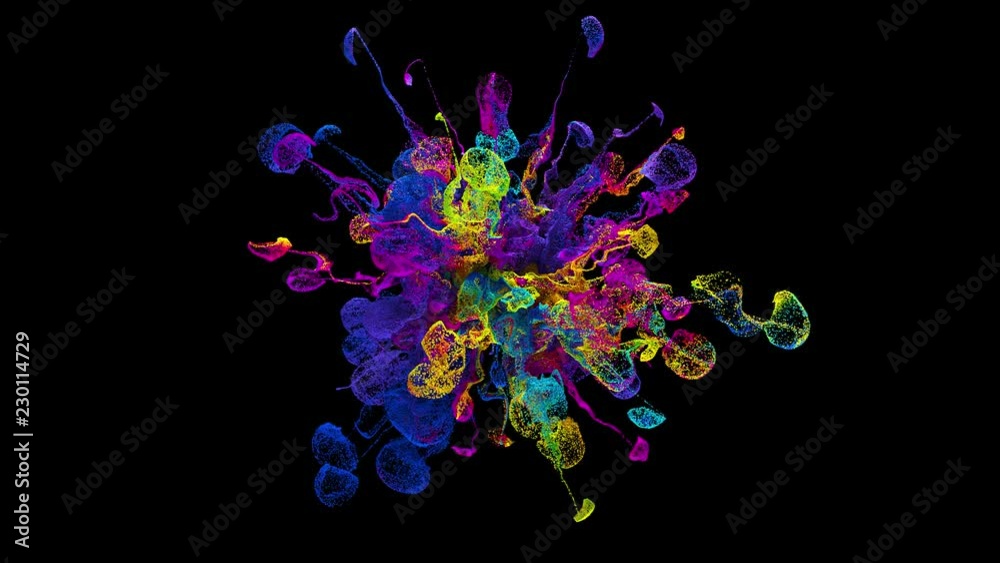 Poster 3d render background with abstract particles. turbulences and curled particles. complex simulation. 