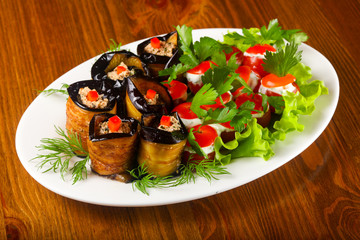 Stuffed eggplant and tomato
