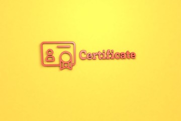 Text Certificate with red 3D illustration and yellow background