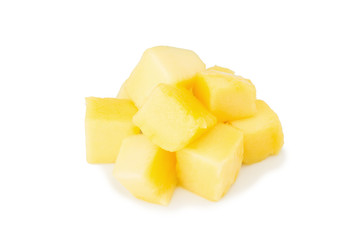 mango cube slice isolated on white background