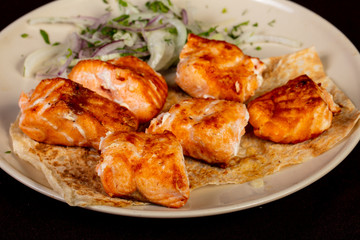 Salmon kebab shashlik