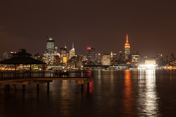 Midtown Manhattan Skyline at Night featuring Empire State Building - Taken from Hoboken, New Jersey