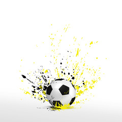 Soccerball in paint splashes on a white background.