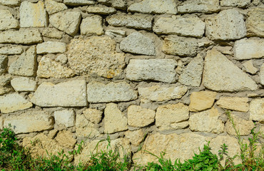 Handmade cobble stone texture wall with different sizes of materials
