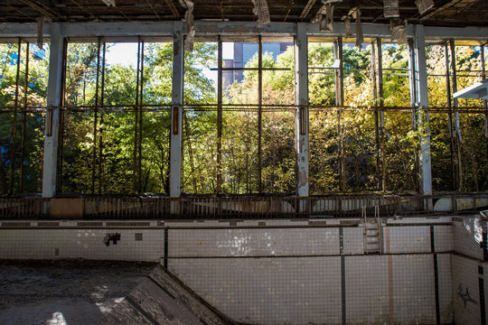 Windows in swimming pool in Chornobyl Zone