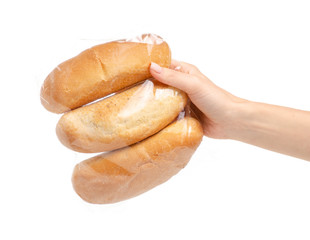 Buns wheat bread in hand on a white background isolation