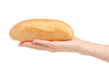 Buns wheat bread in hand on a white background isolation