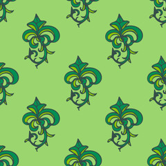 Cute damask, fleur de lis abstract seamless pattern with hand drawn decoration.  Vector illustration. © _aine_