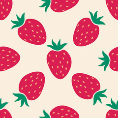 Seamless pattern with cartoon red strawberry. Fruit background.