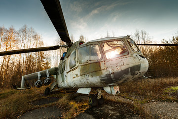 Old Soviet helicopter at an abandoned landfill
