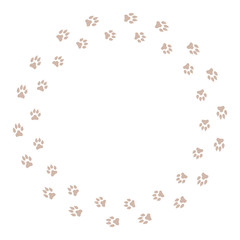 Round frame with dog tracks isolated on white background. Vector illustration.