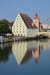 Fototapeta na wymiar View in the historical town of Regensburg, Germany, Bavaria