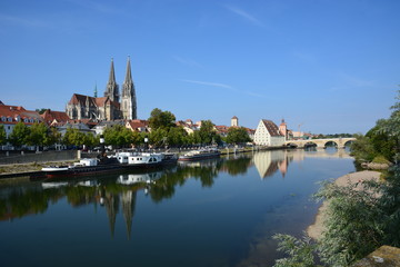 View in the historical town of Regensburg,  Germany,  Bavaria