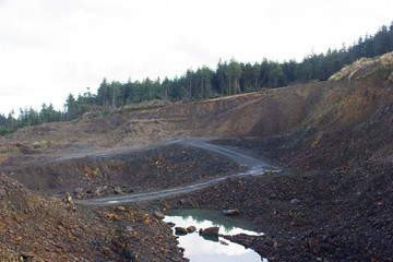 big pit in the forest for the extraction of ore