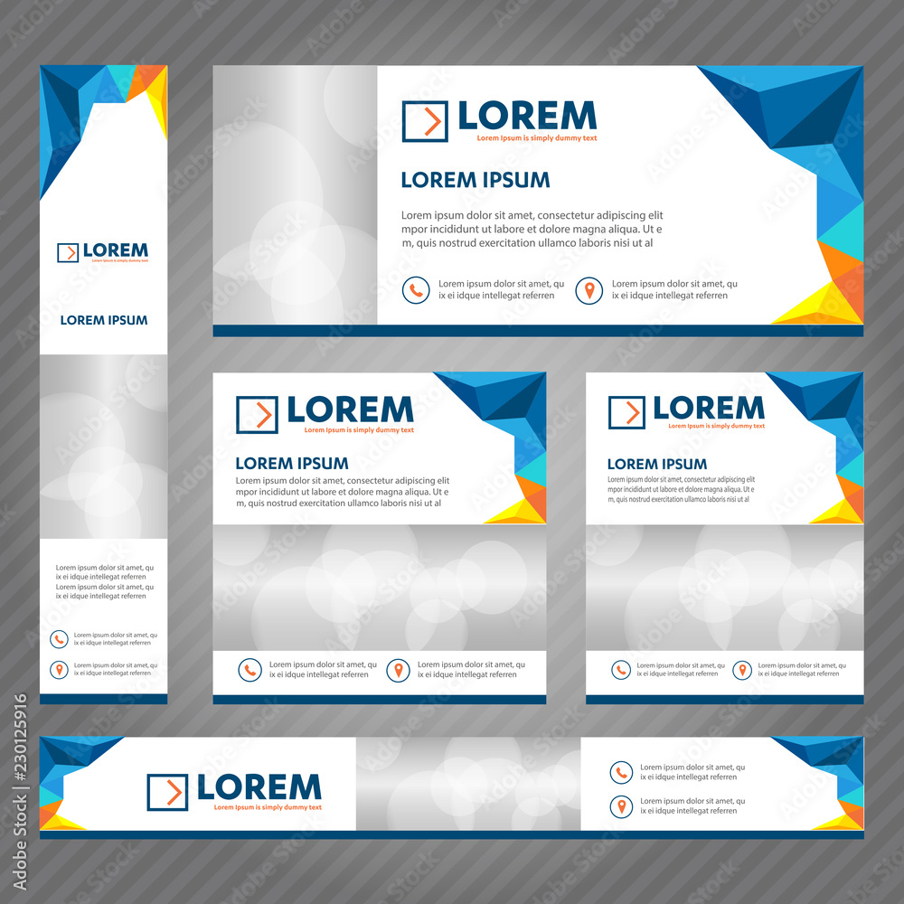 Fototapete Set of web banners in standard sizes. Vector Abstract Templates design With background and header, diagonal stripes and button. 