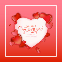 3d Colorful Hearts for Happy Valentines Day Hand Drawn Lettering design, Love card vector illustration, Wedding Party Flyer or Poster